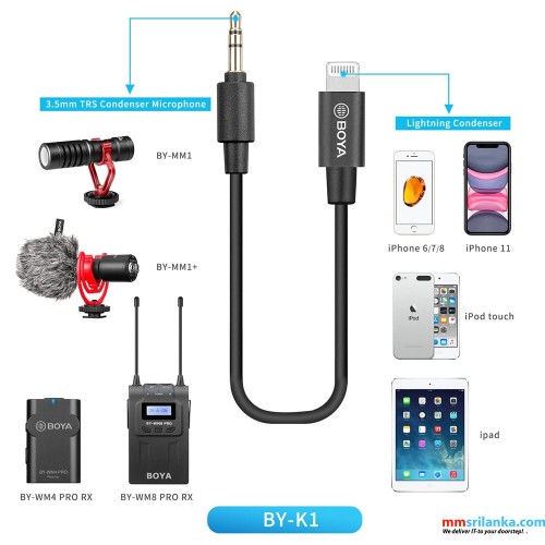 Boya BY-K1 3.5mm TRS to Lightning Universal Adapter 